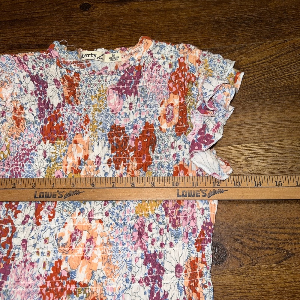 Liberty Love Floral Ruffled Smocked Crop Top Mock Neck Cottagecore Boho Size XS - Picture 9 of 11